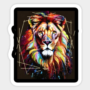 Lion Color Painting (framed in gold scratches) Sticker